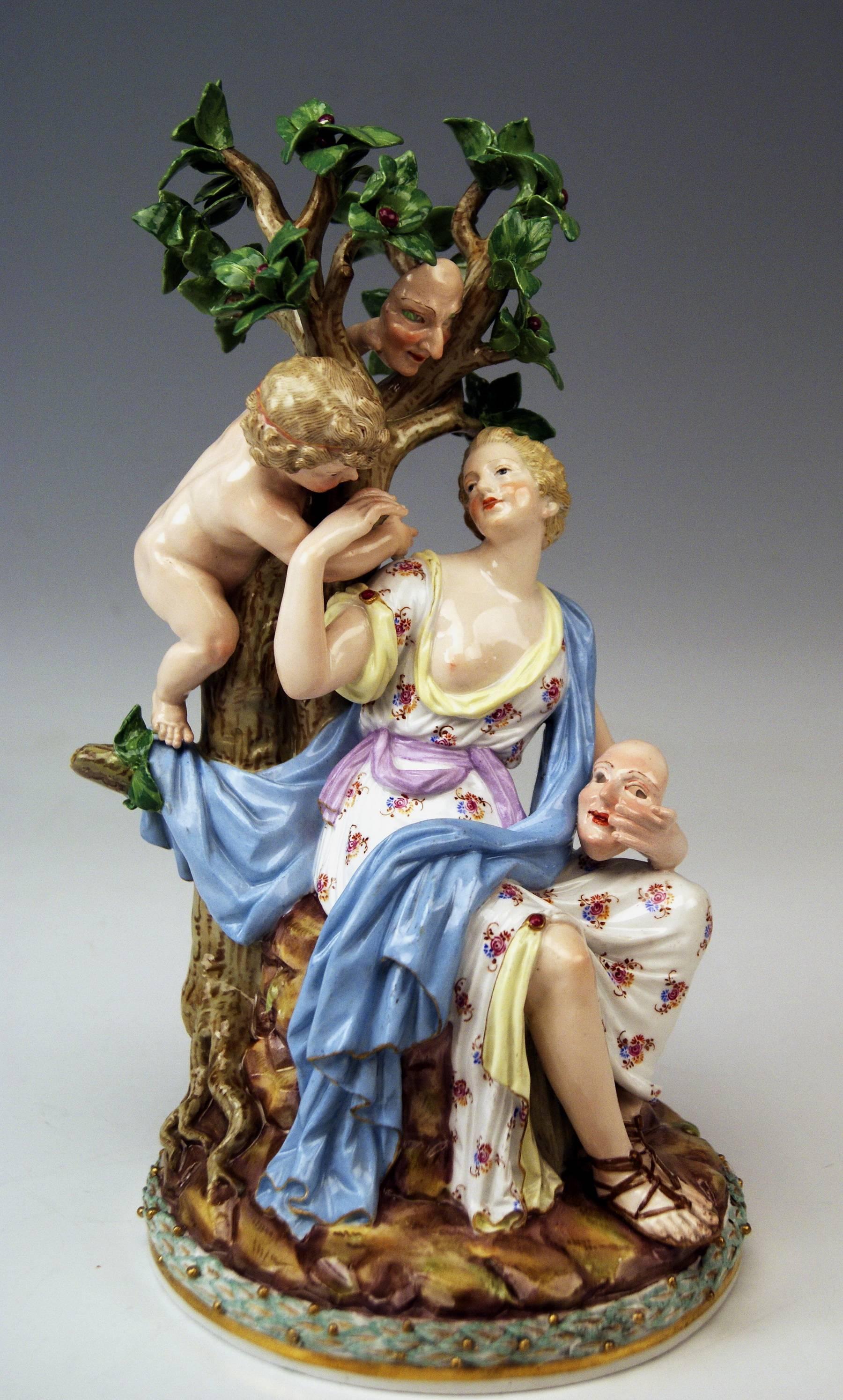 Glazed Meissen Stunning Figurines Muse Thalia and Boy Model E23 by J.J. Kaendler