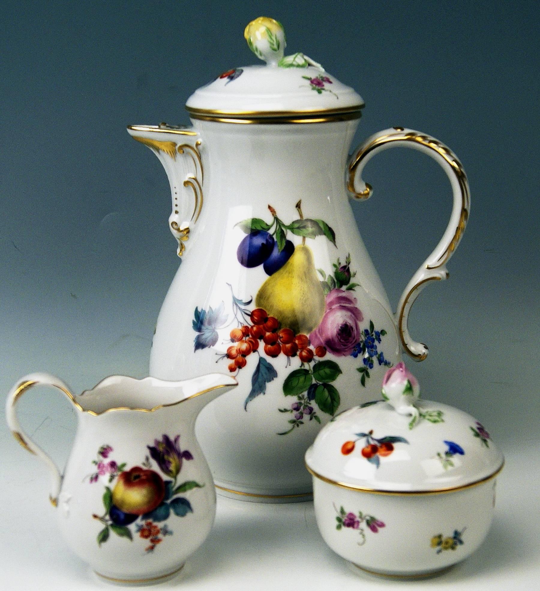 Other Meissen Coffee Set Six Persons Rare Decor Flower Bouquet, 20th Century