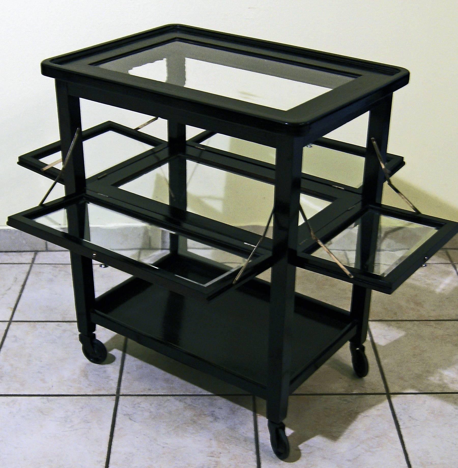 Early 20th Century Art Nouveau Vienna Serving Trolley Massive Oakwood Black Stained, circa 1915