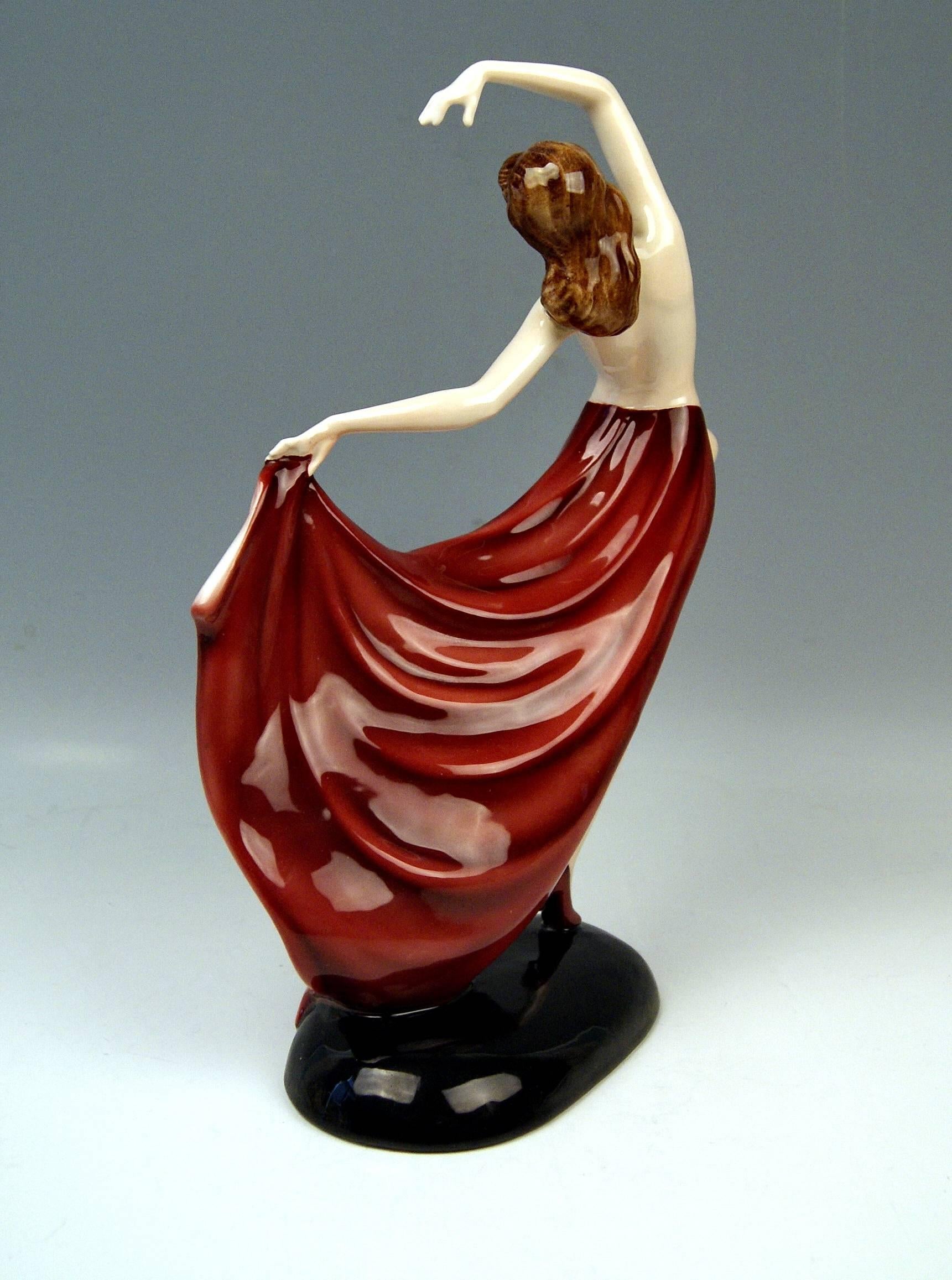 Art Deco Keramos Vienna Nicest Lady Dancer by Stefan Dakon Goldscheider Style, circa 1950