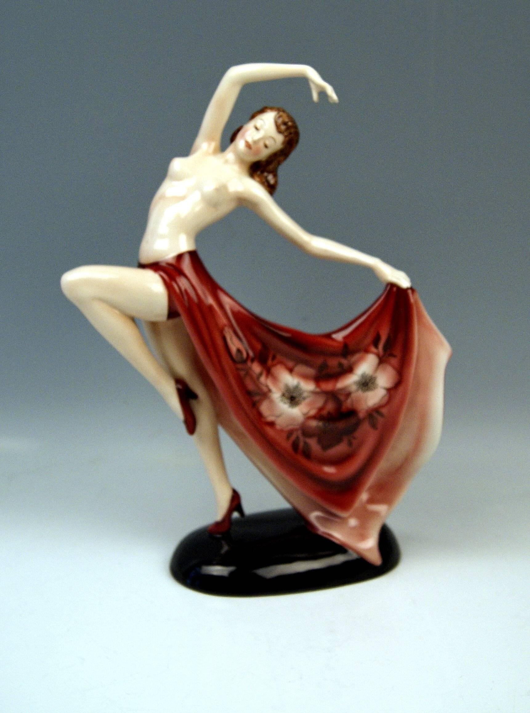 Painted Keramos Vienna Nicest Lady Dancer by Stefan Dakon Goldscheider Style, circa 1950