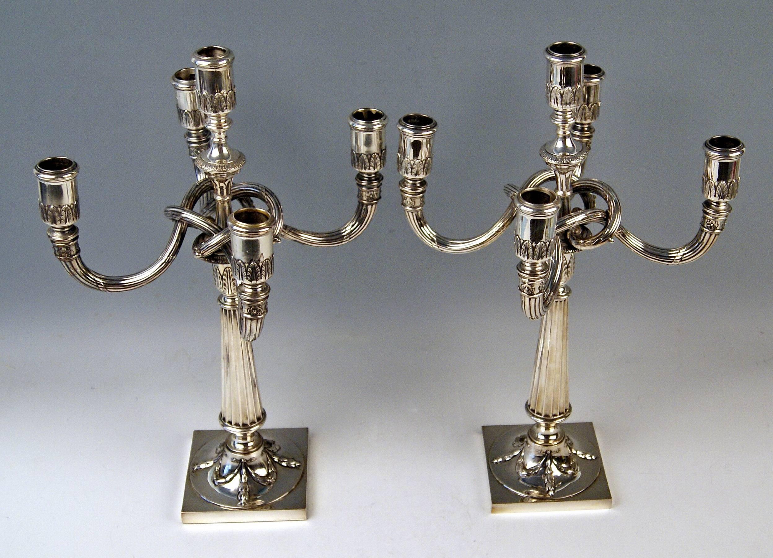 German excellent pair of silver candleholders / candlesticks,
Transition period (Historicism - Art Nouveau)
made, circa 1885-1890.

Gorgeous pair of branched candleholders / candelabrums made by Koch & Bergfeld, Bremen (Germany). These most