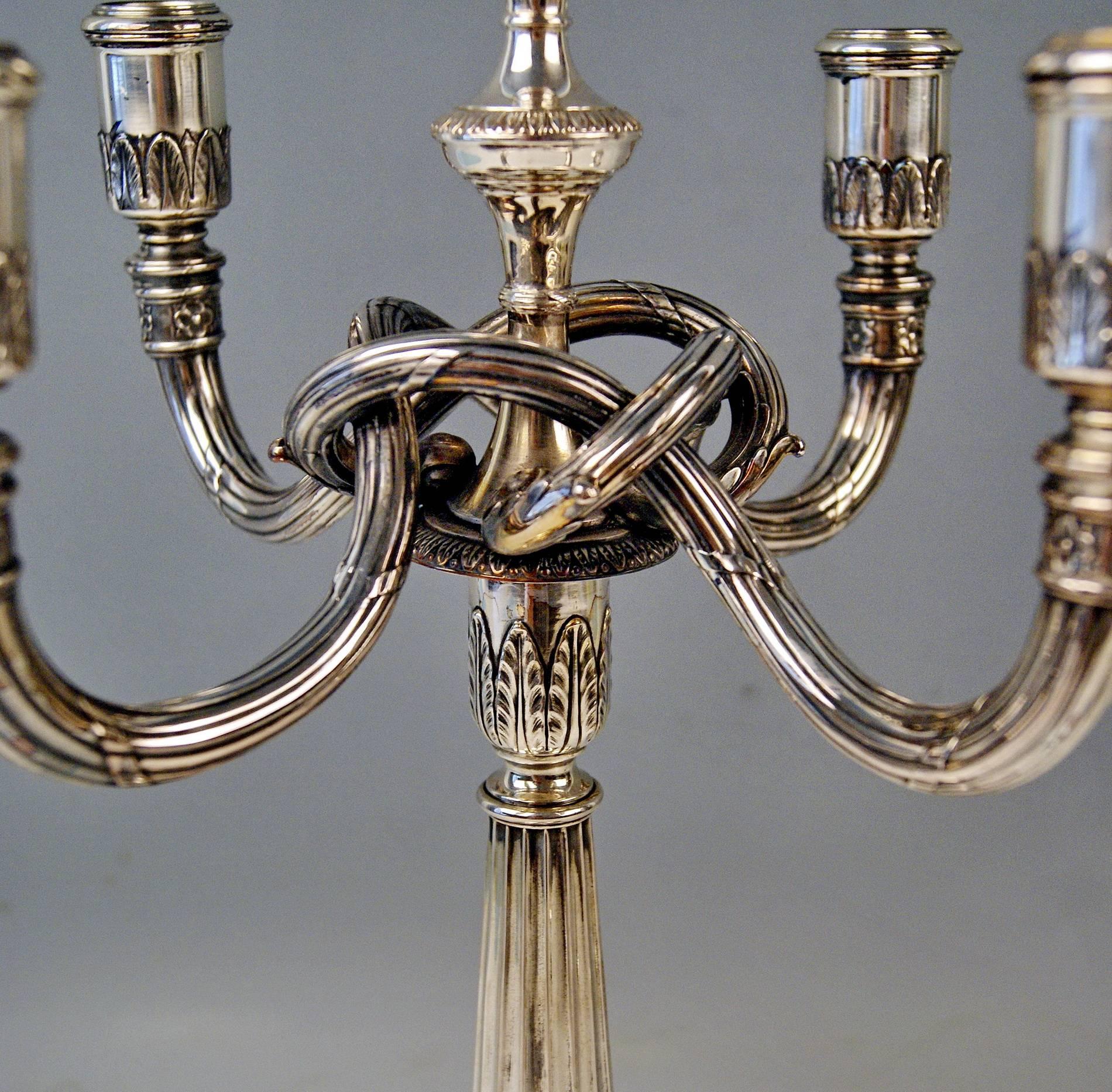 Silver German Pair of Candleholders Five Arms Koch and Bergfeld Bremen, c.1885 In Excellent Condition In Vienna, AT