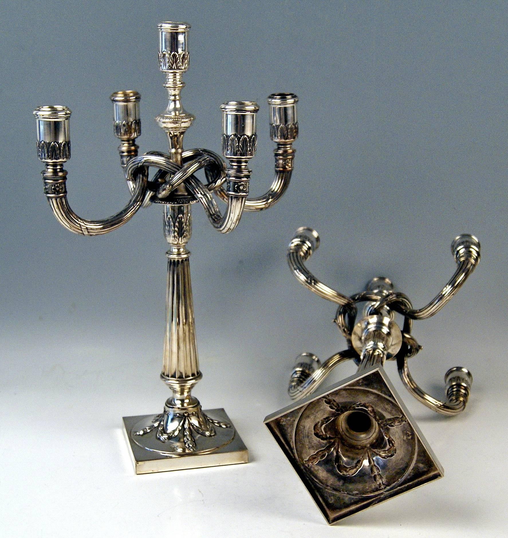 Sterling Silver Silver German Pair of Candleholders Five Arms Koch and Bergfeld Bremen, c.1885