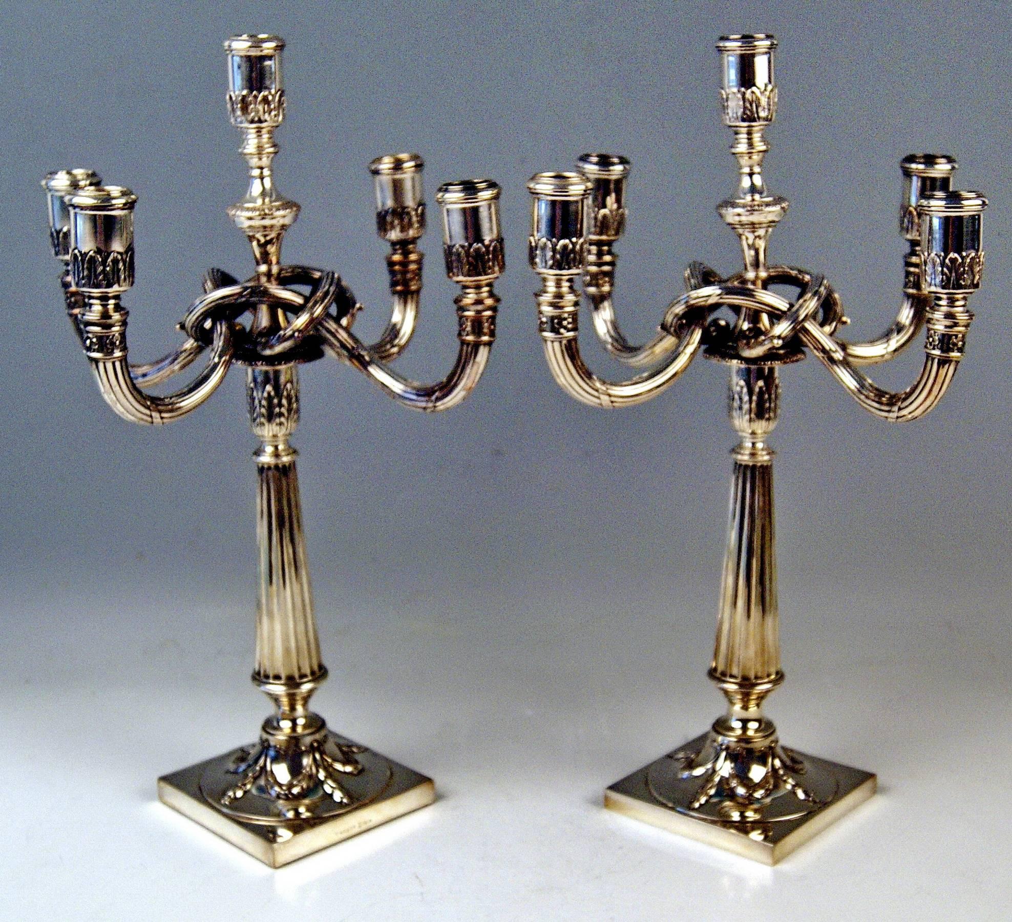 Silver German Pair of Candleholders Five Arms Koch and Bergfeld Bremen, c.1885 2