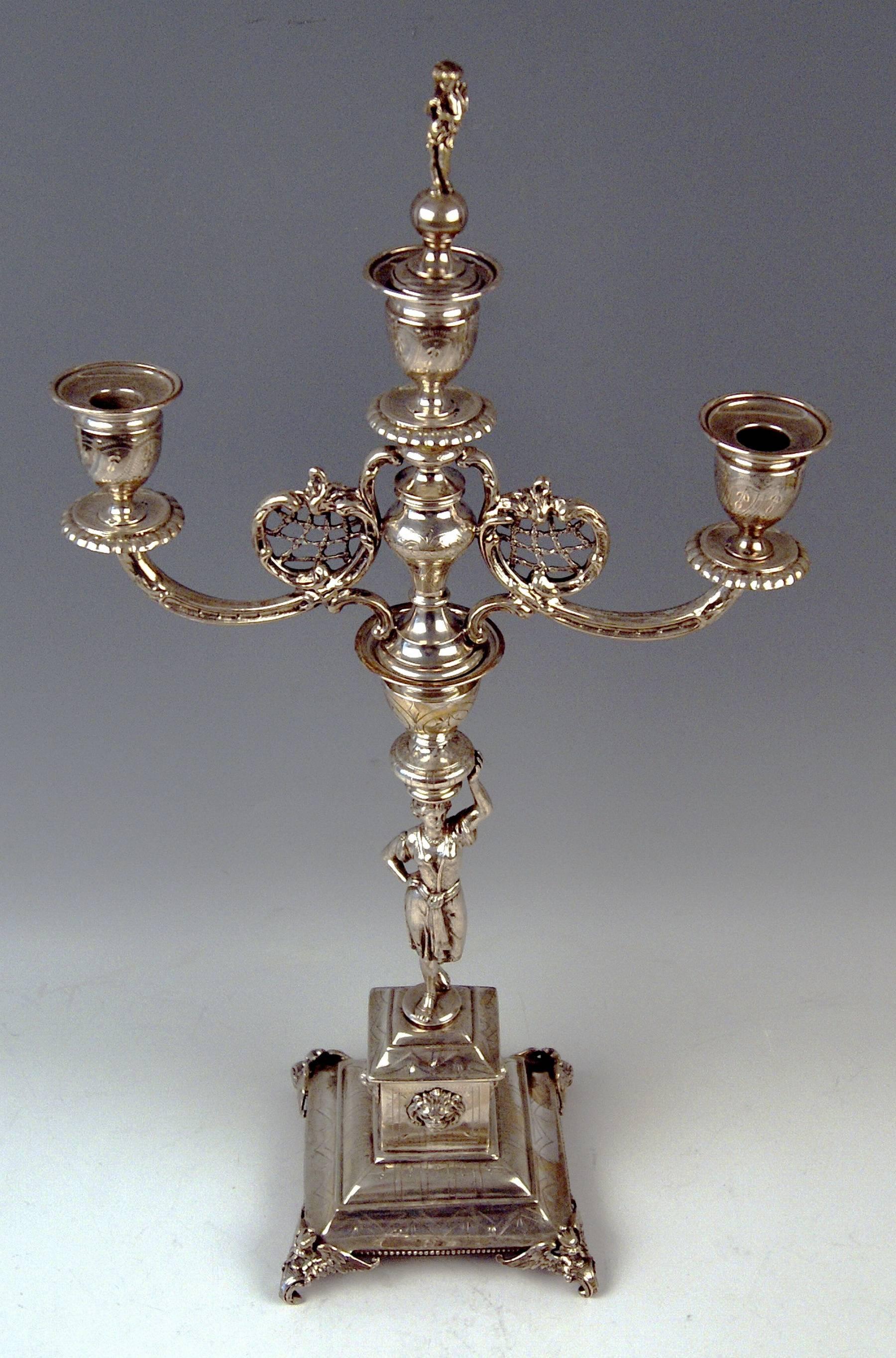 Austrian excellent silver candlestick / candleholder.
Made, circa 1890-1895.

Very interesting Viennese silver candlestick of excellent manufacturing quality as well as of elegant appearance: This candlestick is made in style of Historicism