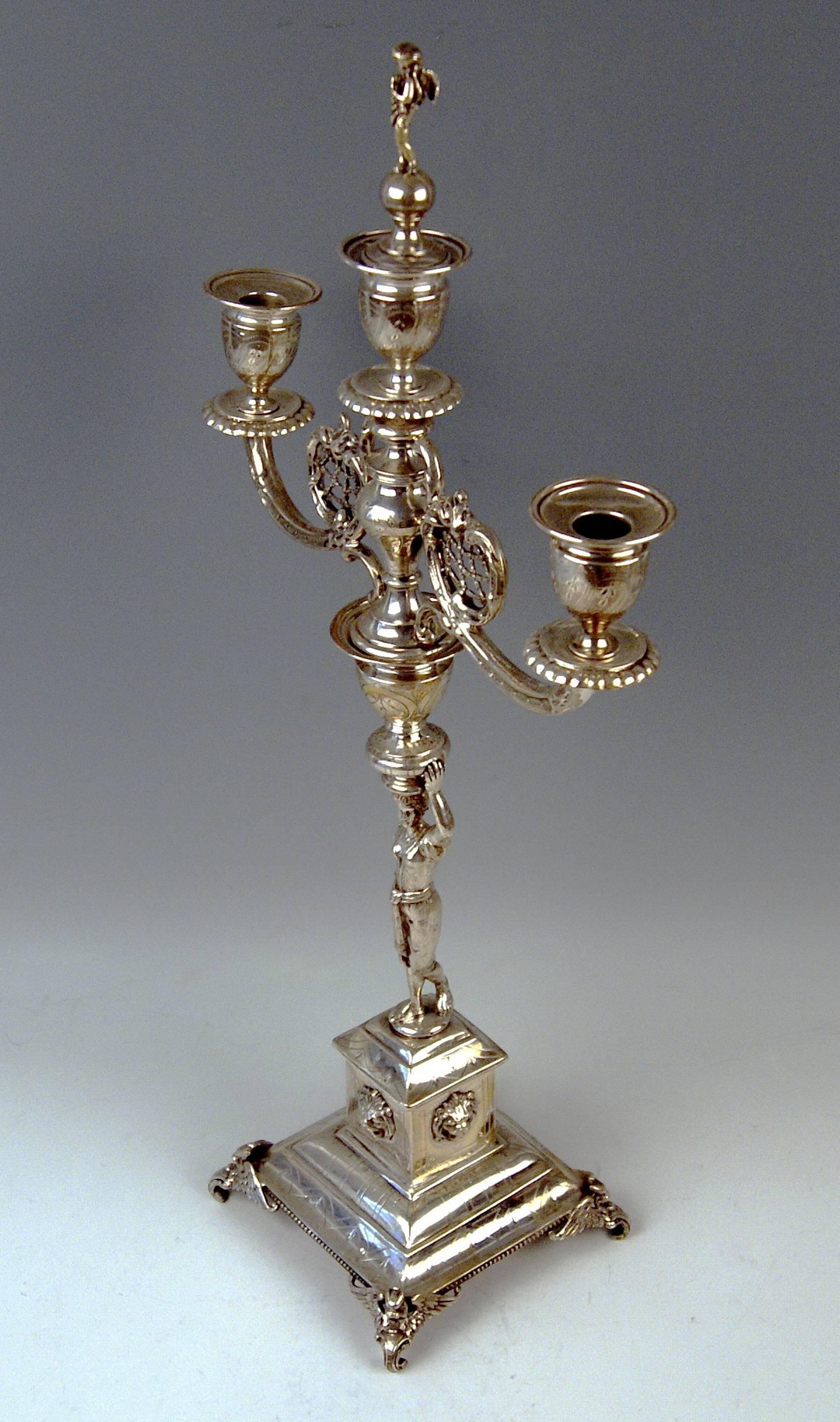 Late Victorian Silver Austrian Three-Armed Candleholder Candlestick Vienna E. Steiter