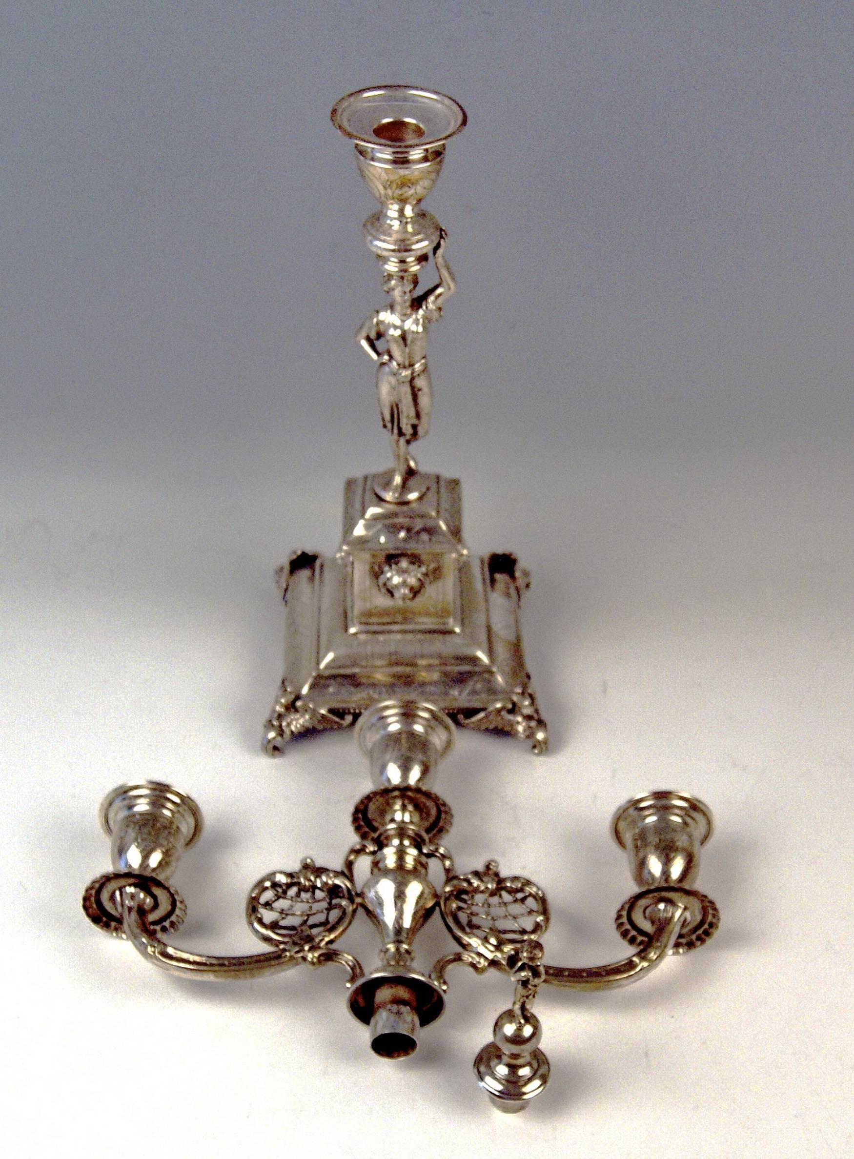 Late 19th Century Silver Austrian Three-Armed Candleholder Candlestick Vienna E. Steiter