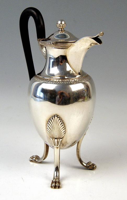Austrian Silver Empire Chocolate Coffee Pot with Handle by F.Hellmayer Vienna, circa 1809 For Sale