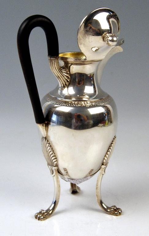 Early 19th Century Silver Empire Chocolate Coffee Pot with Handle by F.Hellmayer Vienna, circa 1809 For Sale