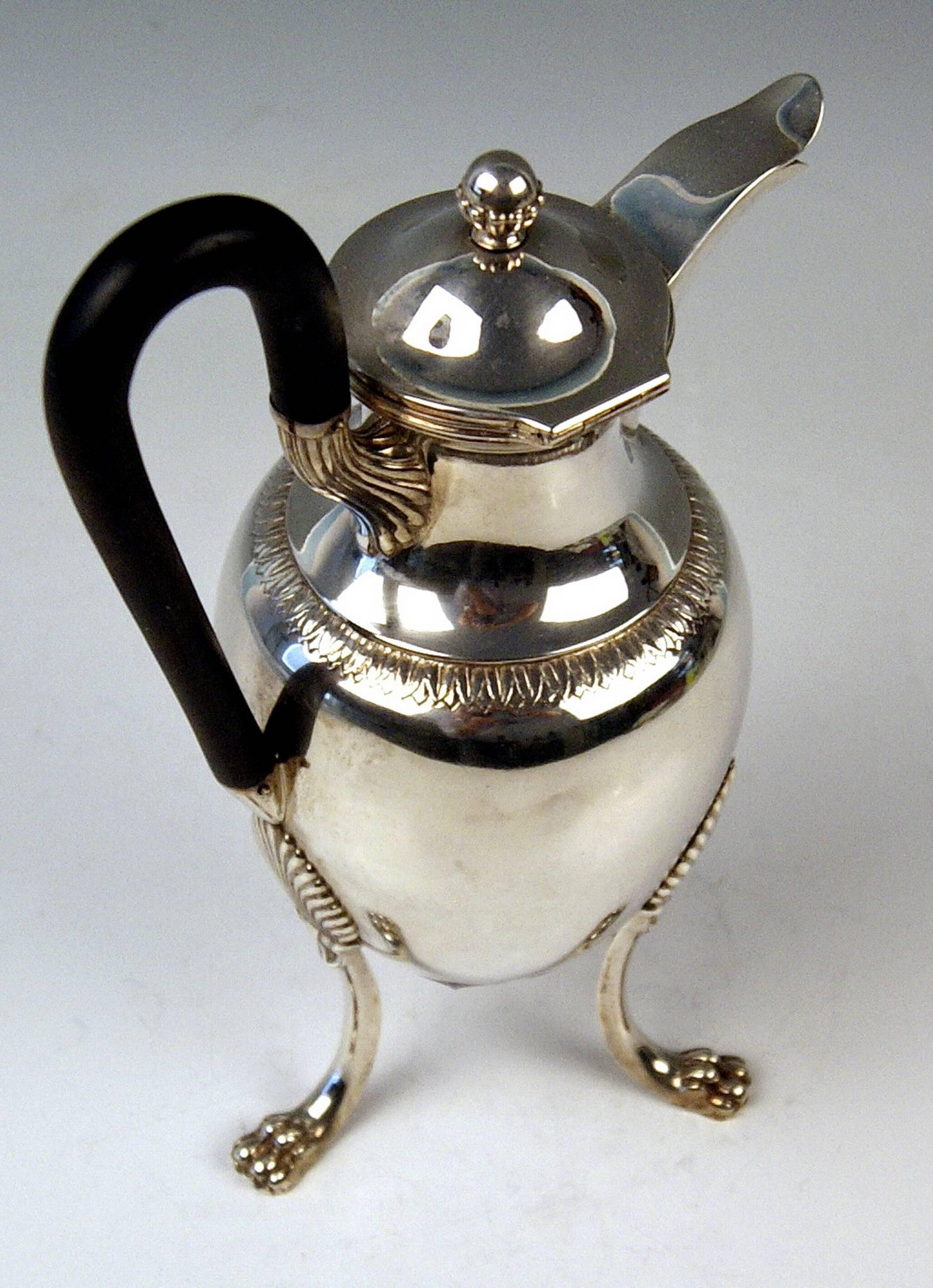 Sterling Silver Silver Empire Chocolate Coffee Pot with Handle by F.Hellmayer Vienna, circa 1809