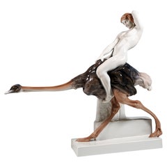 Jolly Ride, Nudo su struzzo, gruppo in porcellana, Rosenthal Selb, Germania, 1922 circa