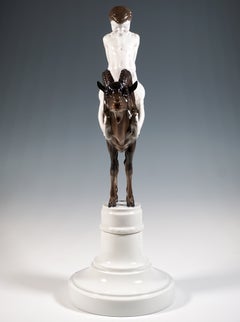 Capriccio, Ragazzo su stambecco, grande gruppo in porcellana, Rosenthal Selb, Germania, 1910 circa