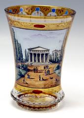 Glass Painted Biedermeier Beaker Theseus Temple Vienna Follower G.Mohn / c.1840