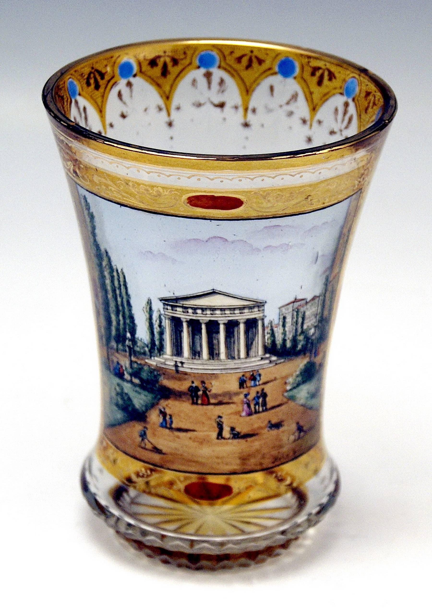 Austrian Glass Painted Biedermeier Beaker Theseus Temple Vienna Follower G.Mohn / c.1840