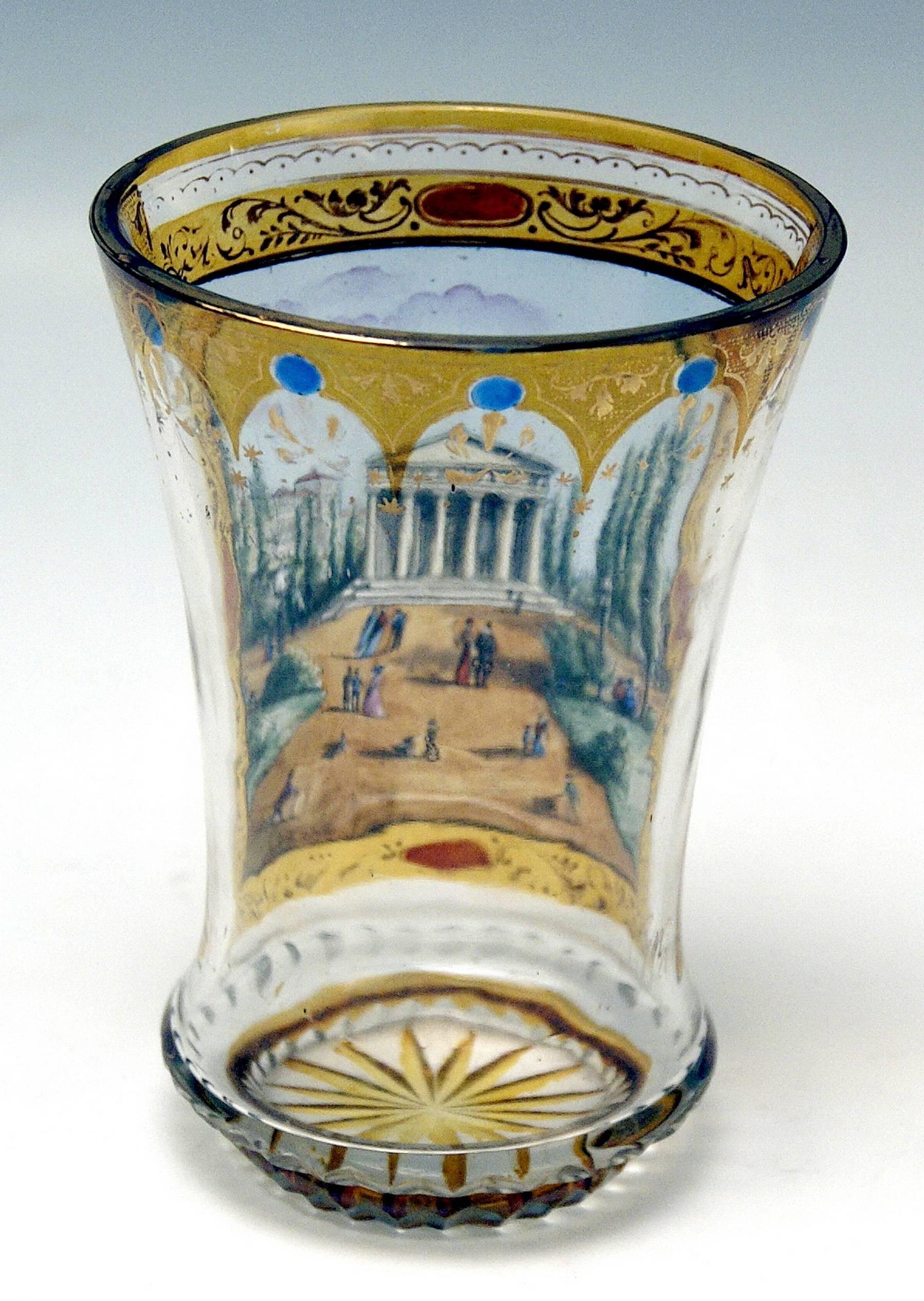 Enameled Glass Painted Biedermeier Beaker Theseus Temple Vienna Follower G.Mohn / c.1840