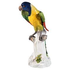 Large Meissen Animal Figure, Parrot On A Tree Trunk, by J.J. Kaendler, Ca. 1860