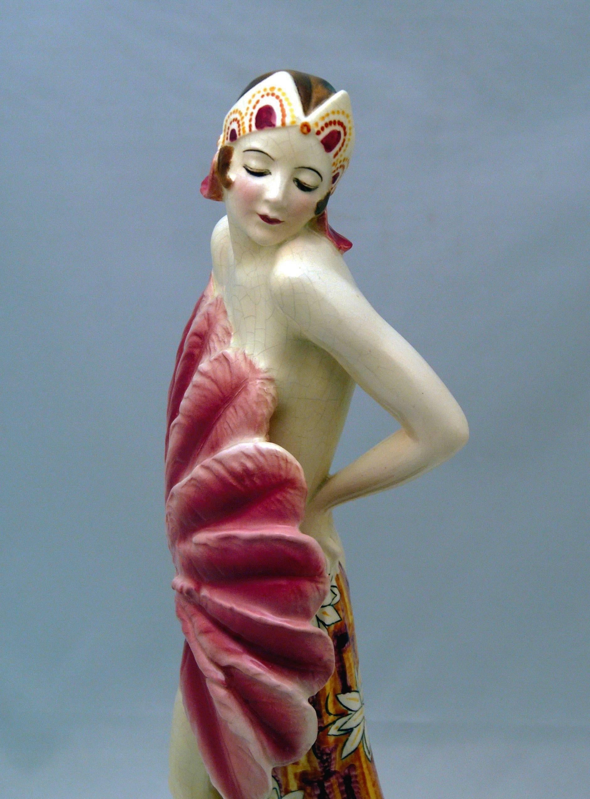 Glazed Goldscheider Vienna Rarest Posed Lady Dancing Nude Model 5876 by S.Dakon c.1930 
