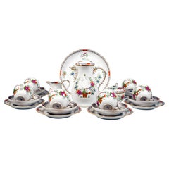 Meissen Coffee Set For 6 People, Sheaf Pattern Coloured & Gold, 20th Century