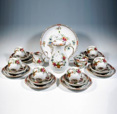 Service à café de Meissen pour 6 personnes, motif « Sheaf » coloré et doré, XXe siècle