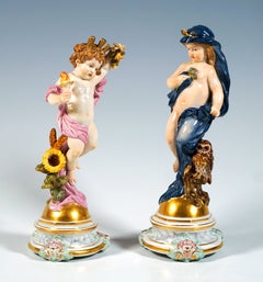 Two Meissen Porcelain Figures, Day & Night, by Heinrich Schwabe, Circa 1882