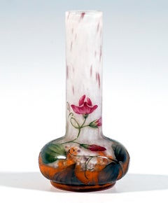 Daum Nancy Art Nouveau Vase, Pois De Senteur, Sweet Pea Decor, France, Ca 1900