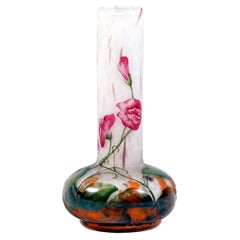 Daum Nancy Art Nouveau Vase, Pois De Senteur, Sweet Pea Decor, France, Ca 1900