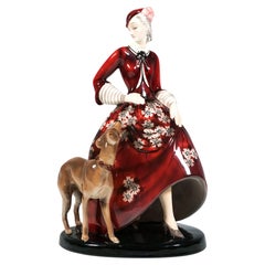 Statuetta Art Déco di Goldscheider, Contessa con un cane, Claire Weiss, Vienna, 1931 circa