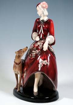 Statuetta Art Déco di Goldscheider, Contessa con un cane, Claire Weiss, Vienna, 1931 circa