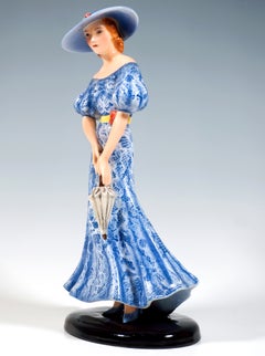 Goldscheider Art Deco, Lady With Hat & Parasol, Claire Weiss, Vienna, Circa 1939