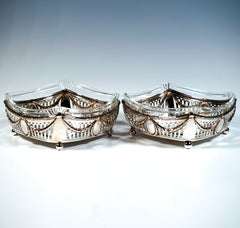 Pair Of Art Nouveau Silver Baskets With Cut Glass Inserts, Germany, Circa 1910
