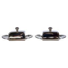 Pair Of Silver Table Dishes With Glass Inserts, by Emil Hermann, Germany, 20th