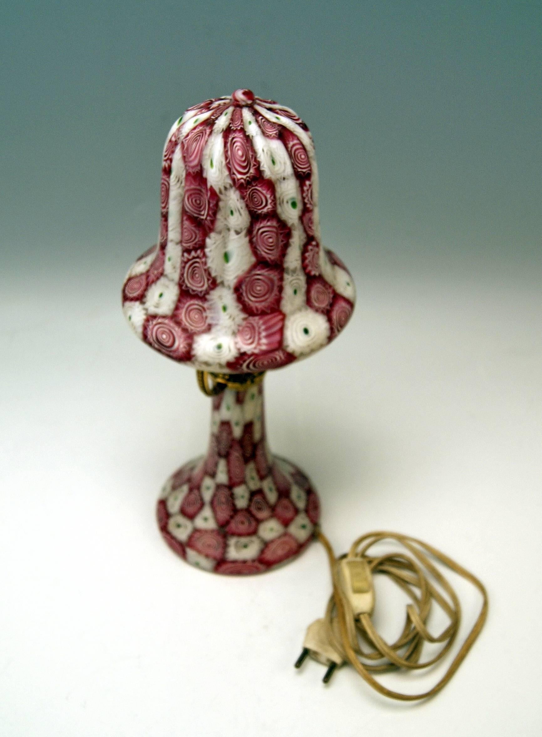 Murano vintage nice glass lamp Millefiori.

Origin of manufactory:
Murano (manufactory Fratelli Toso) / Venice, Italy.
dating circa 1920.

Specification:
Millefiori Pattern (Murine).
there are various flowers of multicoloured type spread on