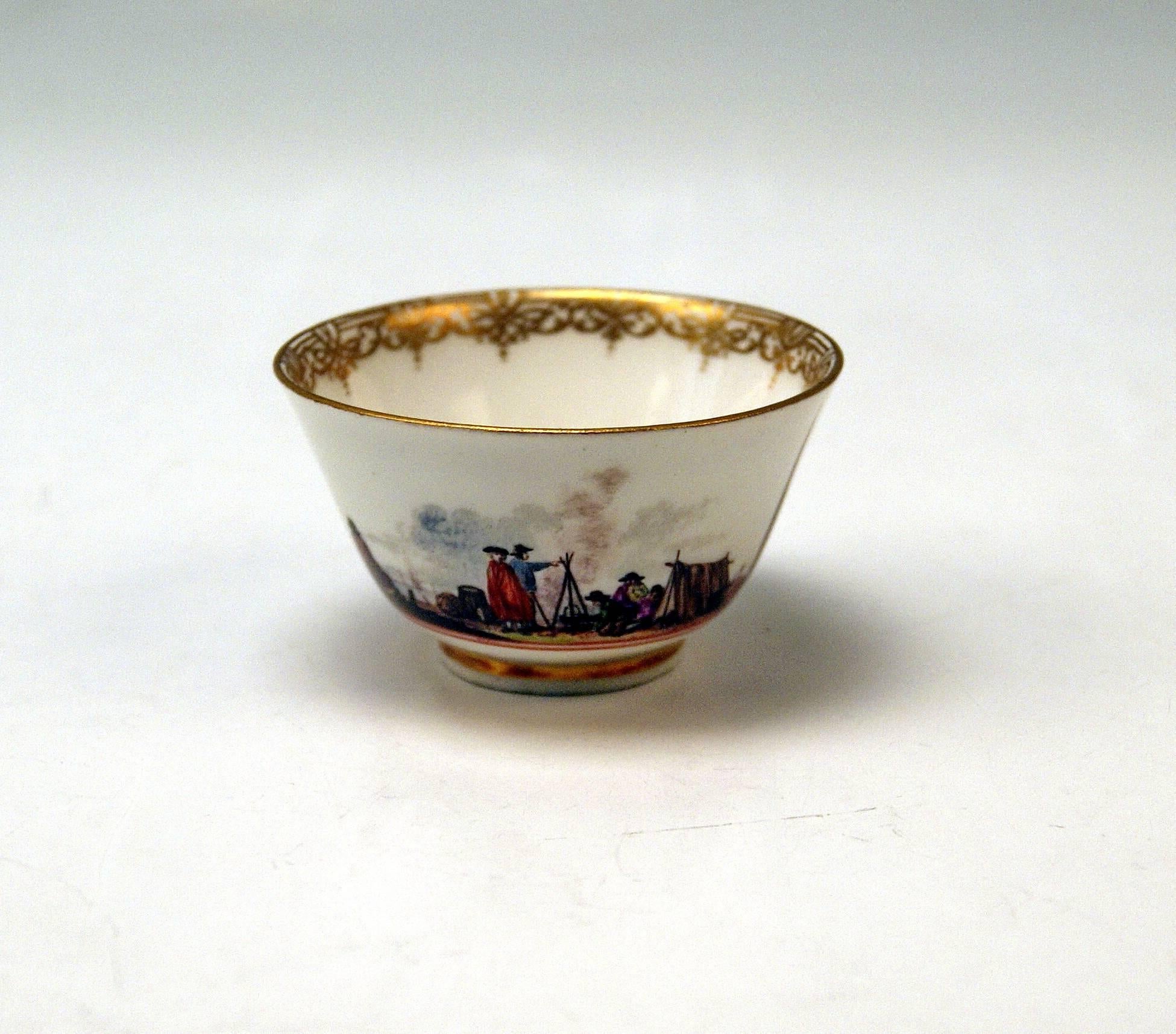 Mid-18th Century Meissen Small Painted Cup and Saucer Baroque Period Vintage B, circa 1735-1740