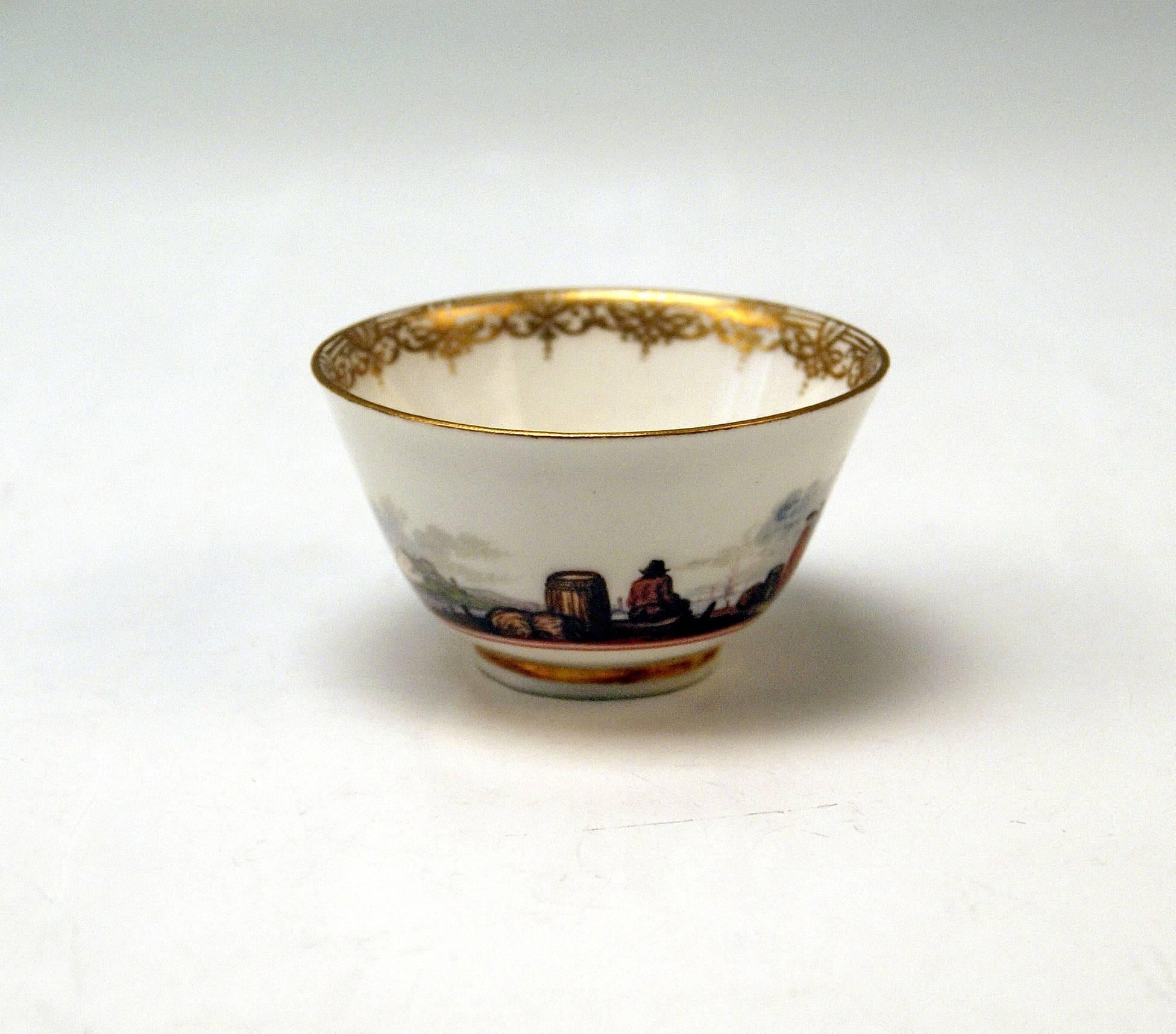 Porcelain Meissen Small Painted Cup and Saucer Baroque Period Vintage B, circa 1735-1740