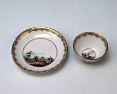 Meissen Small Painted Cup and Saucer Baroque Period Vintage C, circa 1735-1740