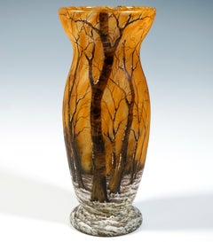 Jugendstil-Kameo-Vase, „Hiver“, Winterlandschaft, Daum Nancy, Frankreich, um 1900