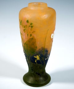 Art Nouveau Cameo Vase, Primeveres, Primroses Decor, Daum Nancy, France, Ca 1920