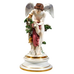 Large Meissen Porcelain Figure, Cupid Feeding The Nightingales, R. Hölbe, C 1890