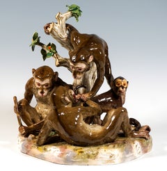 Large Meissen Animal Group, Gang Of Monkeys, by E.A. Leuteritz, Circa 1870-1880