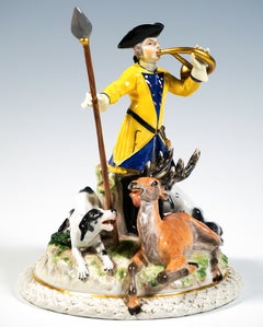 Meissen Group, Hunter With Stag And Pack Of Dogs, By J.F. Eberlein, Circa 1860