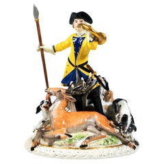 Meissen Group, Hunter With Stag And Pack Of Dogs, By J.F. Eberlein, Circa 1860
