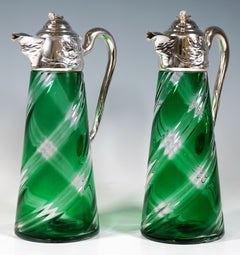 Pair Of Art Nouveau Glass Decanters With Silver Fittings, Austria-Hungary, 1920