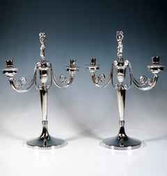 Pair Of Empire Style Silver Candelabras With Victoria Figurine, Italy, Mid-20th