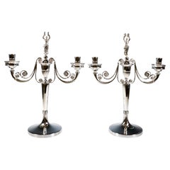 Pair Of Empire Style Silver Candelabras With Victoria Figurine, Italy, Mid-20th
