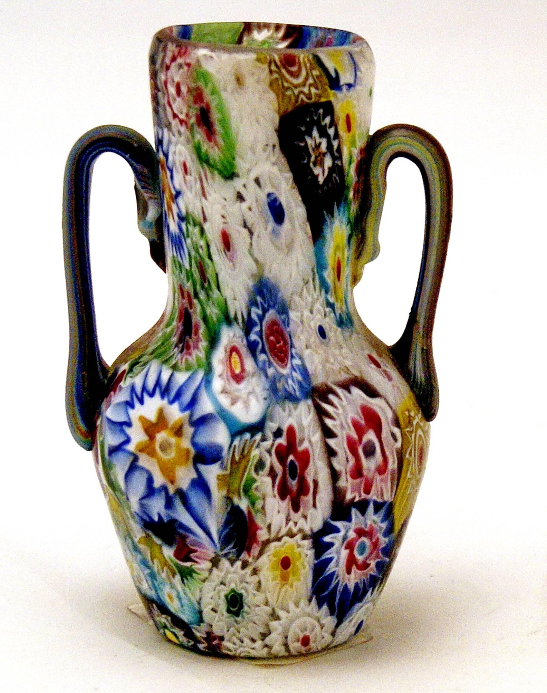 Italian Set of Five Murano Vintage Nice Glass Vases Millefiori, circa 1910