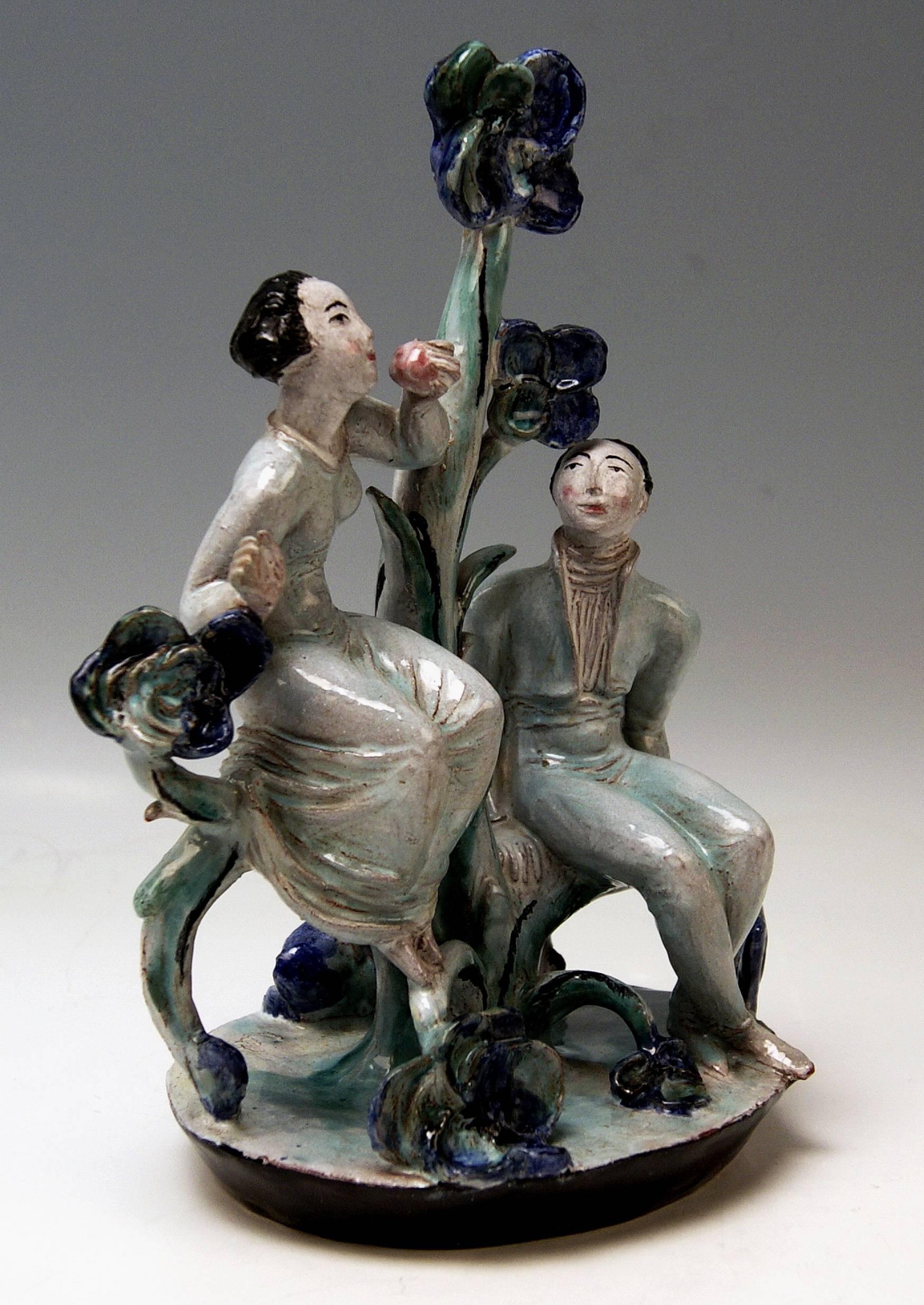 Superb ceramics figurine group depicting Adam and Eve.

Designed by Lotte Calm-Wierink (1897 - died after ther year 1953): One of the most interesting female expressive ceramics designers/modellers having been active on behalf of WIENER