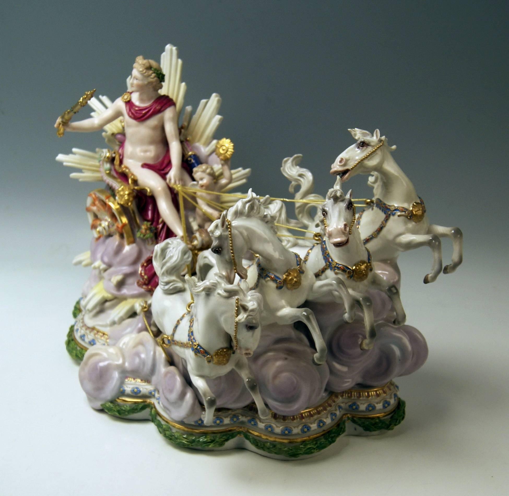 Glazed Meissen Apollo in Chariot of Sun by Kaendler for Czarina Katharina made c.1870
