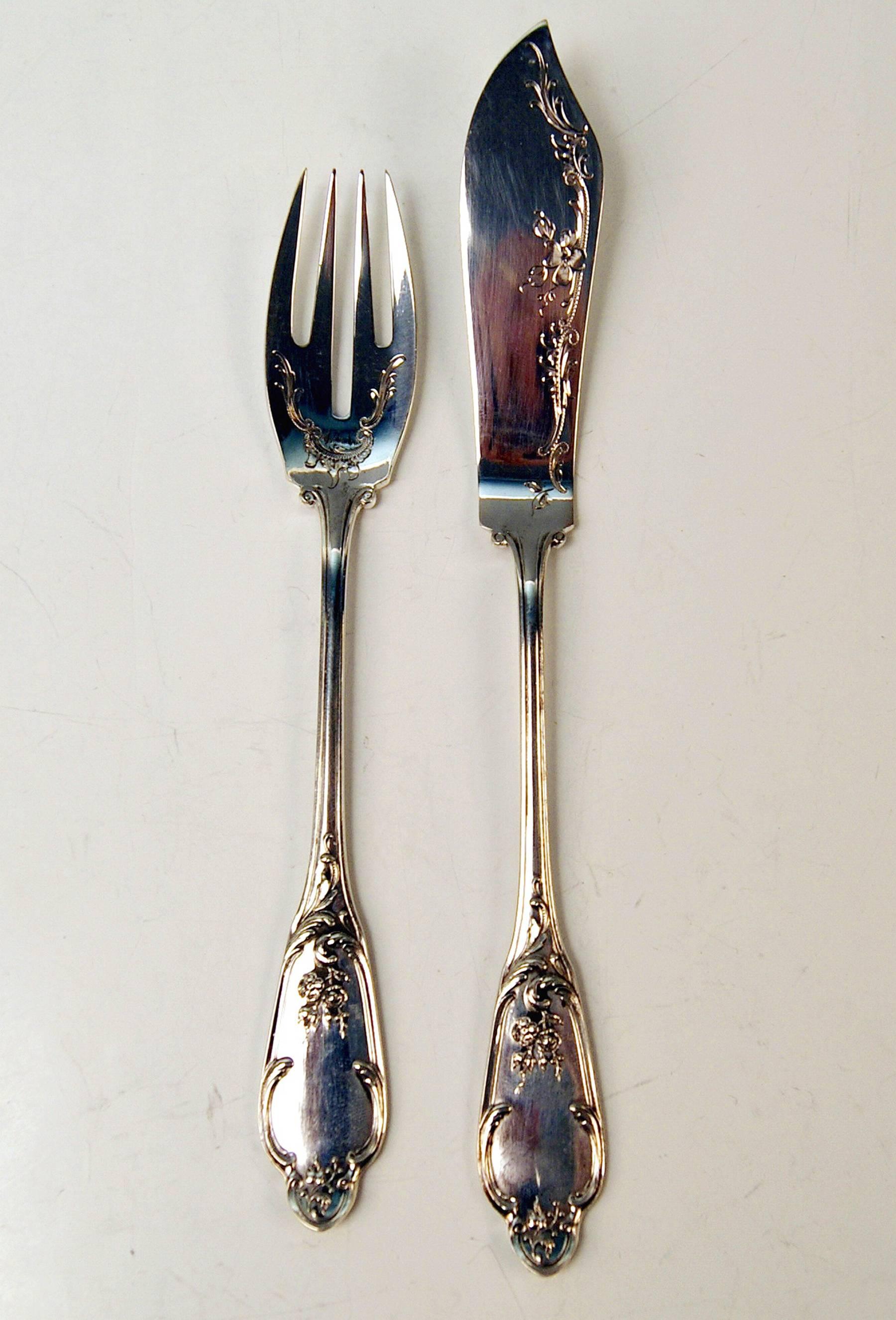 Rococo Silver 108-Piece Flatware Cutlery 12 Pers. Brothers Sauerland Berlin, circa 1900