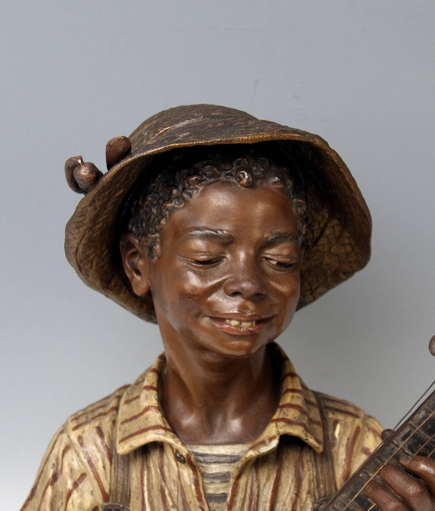 Other Goldscheider Friedrich Metal Alloy Paris France Boy Playing Banjo, circa 1895